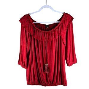 IMAN‎ Womens Tops Size M Red Ruffled Tassels